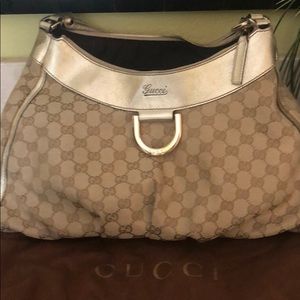 Authentic Gucci GG CANVAS D-GOLD HOBO BAG